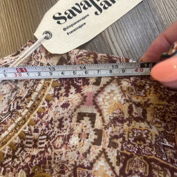 NWT Savanna Jane Medium Brown Andree Embroidered Top Pullover Boho Tunic Shirt - Picture 8 of 11